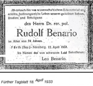 Rudolph Benario - Todesanzeige